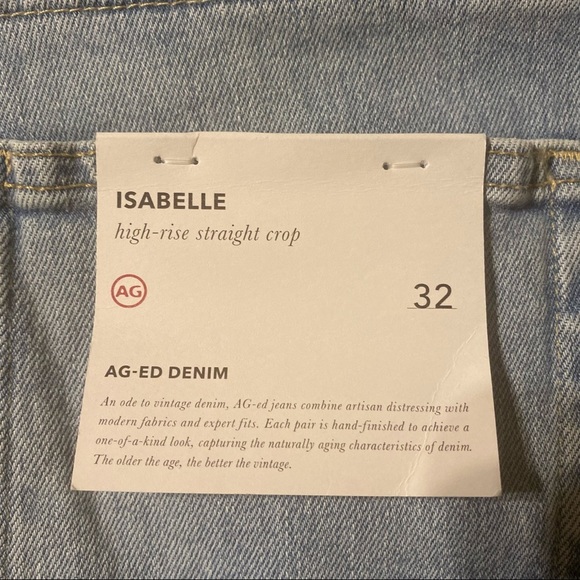 AG Isabelle High Waist Straight Leg Crop Lightwash Blue Jean Size 32 NWT - Picture 10 of 13